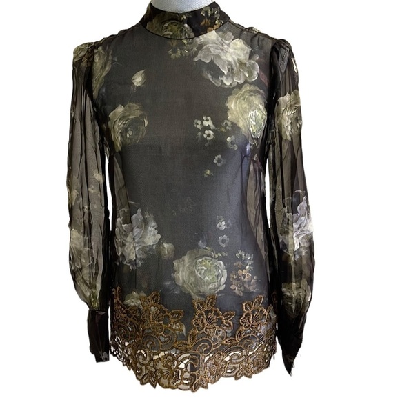 PER se Carlisle long sleeve see-through floral blouse size 2 - Picture 1 of 7